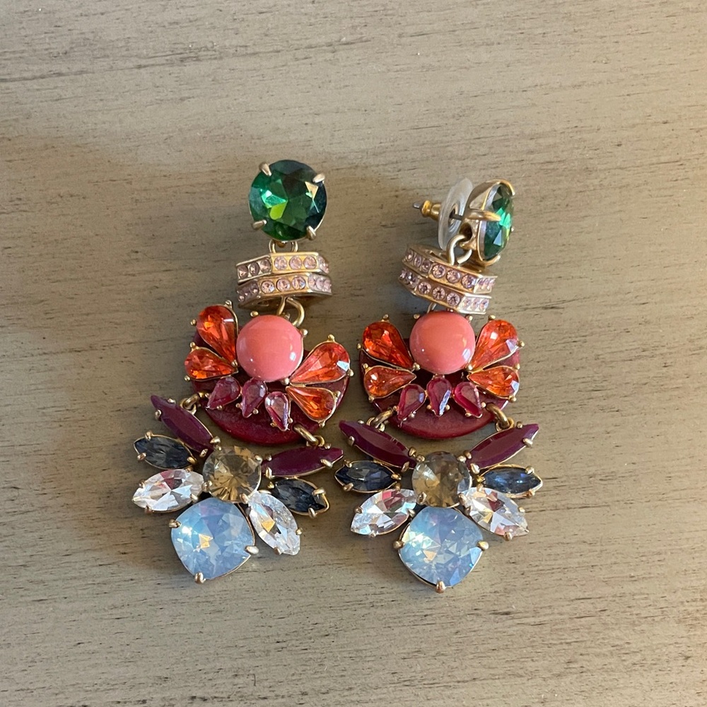J. Crew Multicolor Crystal Drop Earrings with Green Studs